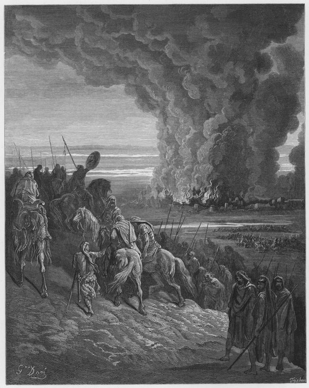 Gustave Dore Bibelen: Joshua overlader byen Ai til flammerne af Gustave Dore