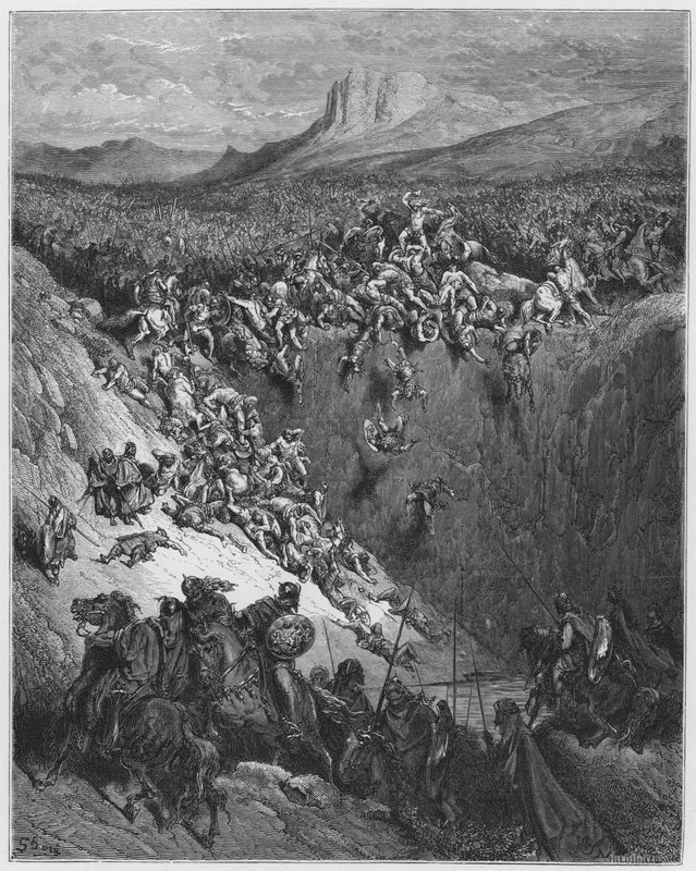Gustave Dore Bible: Samson ødelægger filistrene med kæbebenet af et æsel af Gustave Dore
