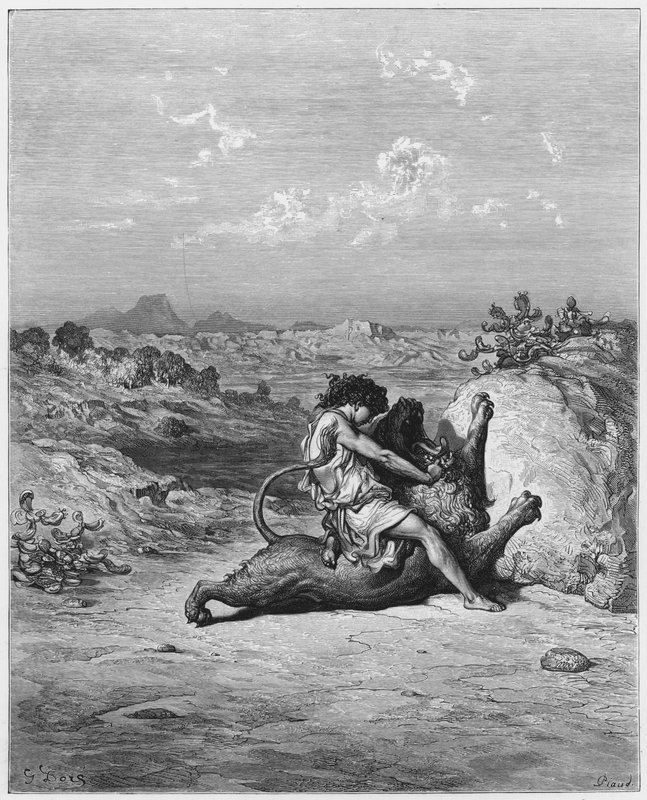 Gustave Dore Bibelen: Samson dræber en løve af Gustave Dore