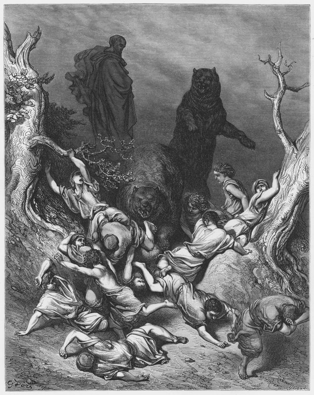 Gustave Dore Bibelen: Børnene ødelagt af bjørne af Gustave Dore