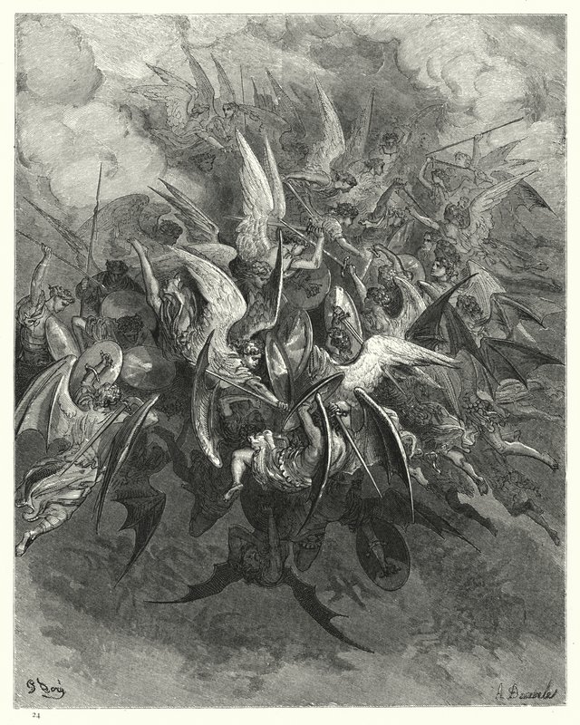 Illustration af Gustave Dore til Miltons Paradise Lost, Bog VI, linje 207-209 af Gustave Dore