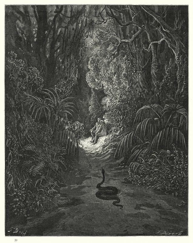 Illustration af Gustave Dore til Miltons Paradise Lost, bog IX, linje 434, 435 af Gustave Dore