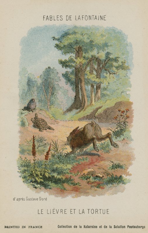 Skildpadden og haren (chromolitho) af Gustave Dore