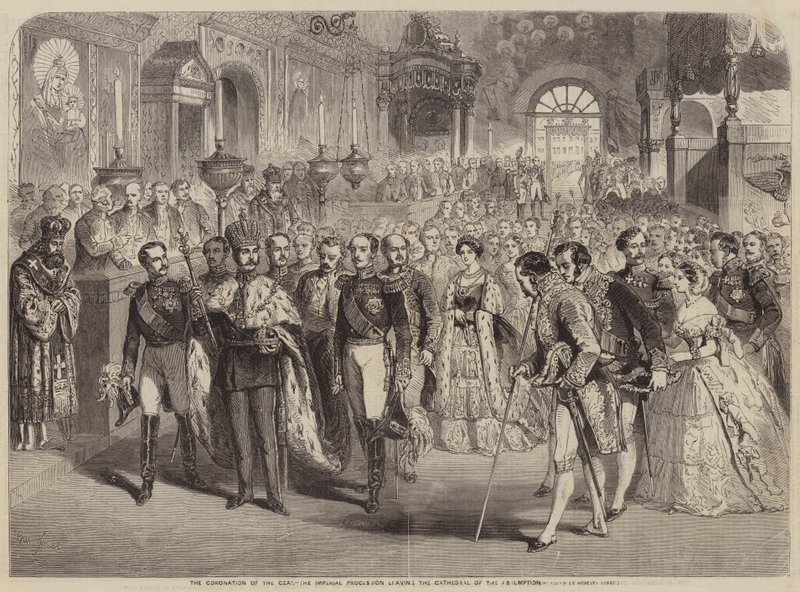 Kroningen af zaren, den kejserlige procession, der forlader himmelfartskatedralen af Gustave Janet