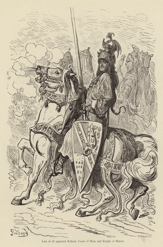 Sidst af alle dukkede Roland, Count of Mans og Knight of Blaives op af Gustave after Dore
