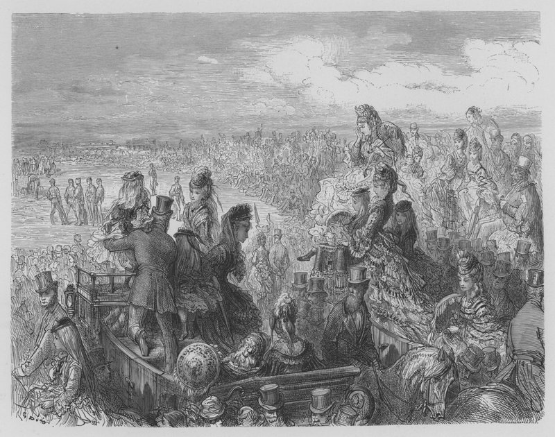 The Game Of Cricket, en kamp mellem studerende på universiteterne i Cambridge og Oxford af Gustave after Dore