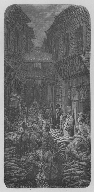 En fiskehandler i La Cite af Gustave after Dore