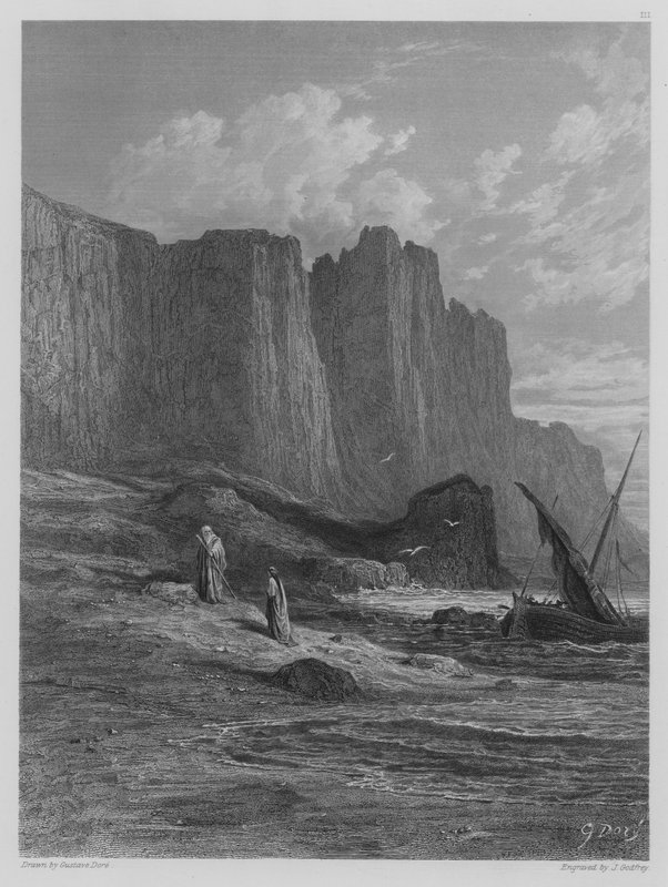 Vivien og Merlin går i land af Gustave after Dore