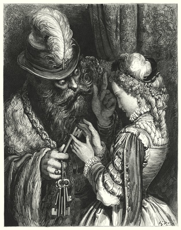 Det blå Skæg; Blåt skæg (gravering) af Gustave Dore