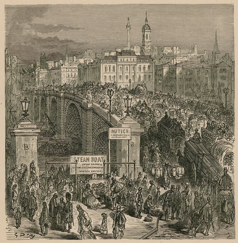 Trafik på London Bridge af Gustave Dore