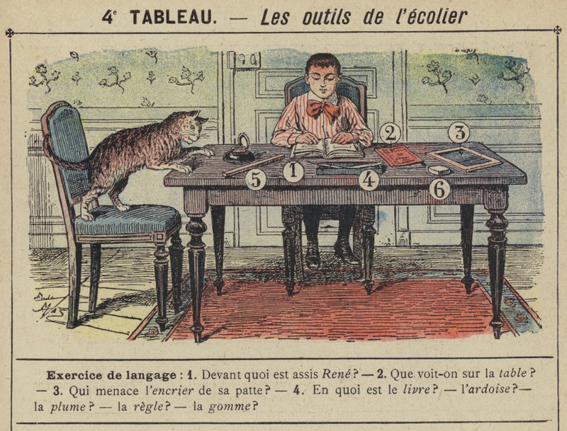 Skoledrengens redskaber (farve litho) af Gustave Fraipont