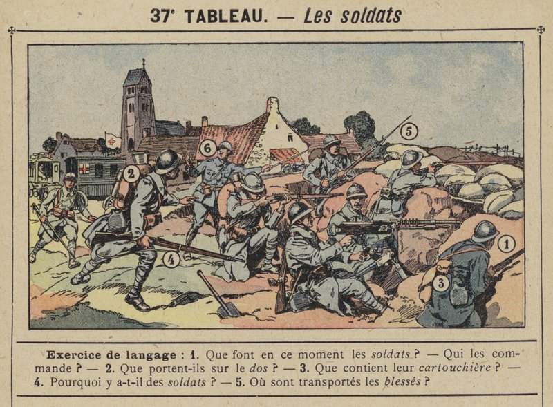 Soldaterne (farve litho) af Gustave Fraipont