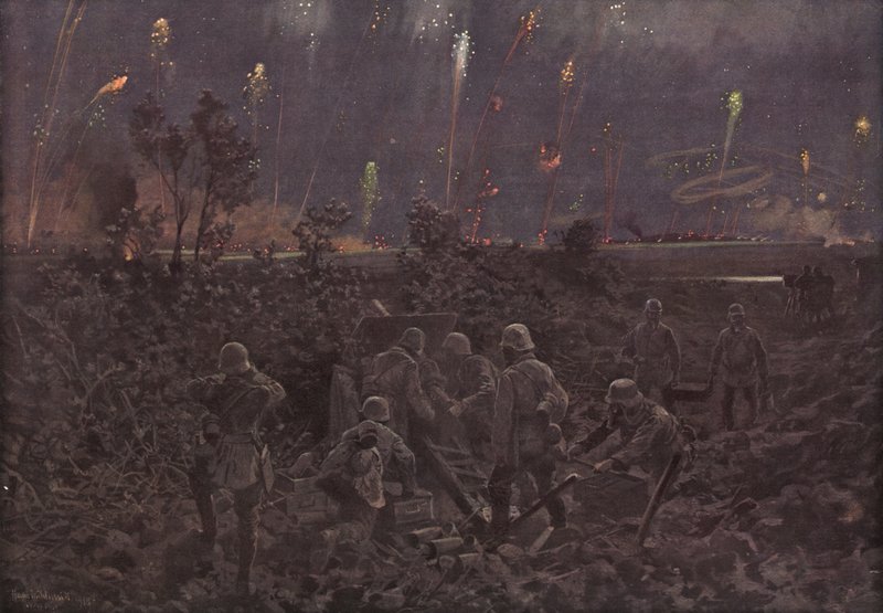 Natangreb (farve litho) af Hans W. (after) Schmidt