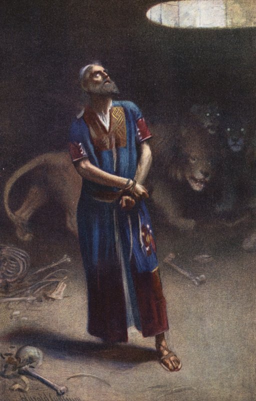Daniel i løvens hule (farvelitografi) af Harold Copping