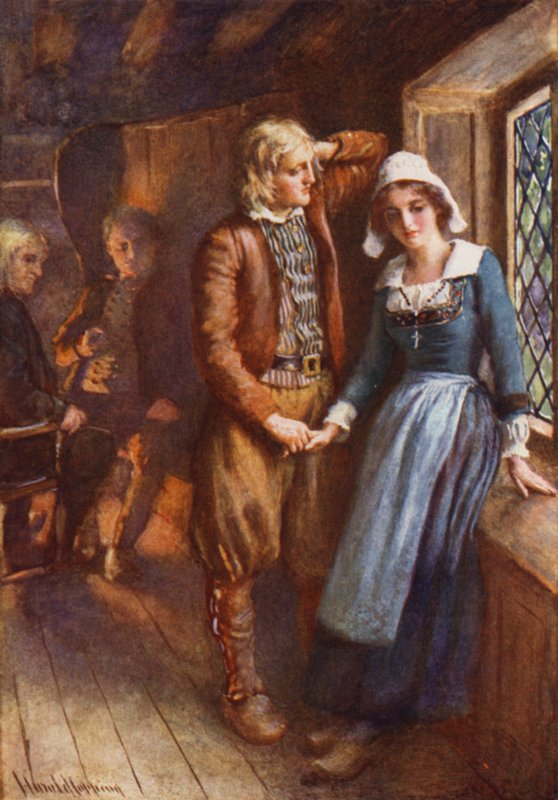 Gabriel og Evangeline (farve litho) af Harold Copping