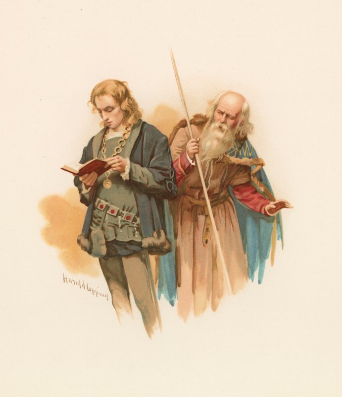 Hamlet læser, med Polonius bagved af Harold Copping