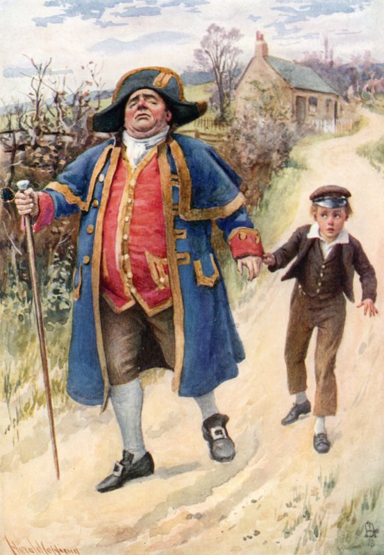 Mr. Bumble og Oliver Twist (farve litho) af Harold Copping