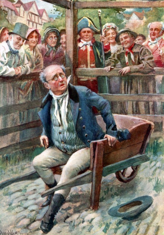 Mr. Pickwick i pund (farve litografi) af Harold Copping