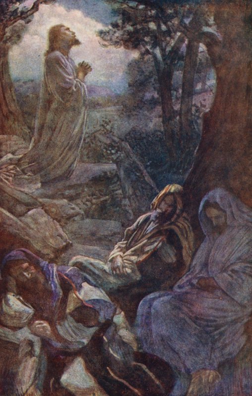 Det Nye Testamente: Gethsemane (farvelitografi) af Harold Copping
