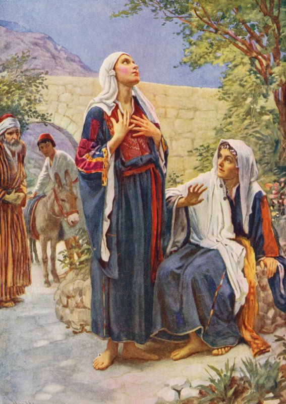 Det Nye Testamente: Maria og Elisabeth (farvelitografi) af Harold Copping