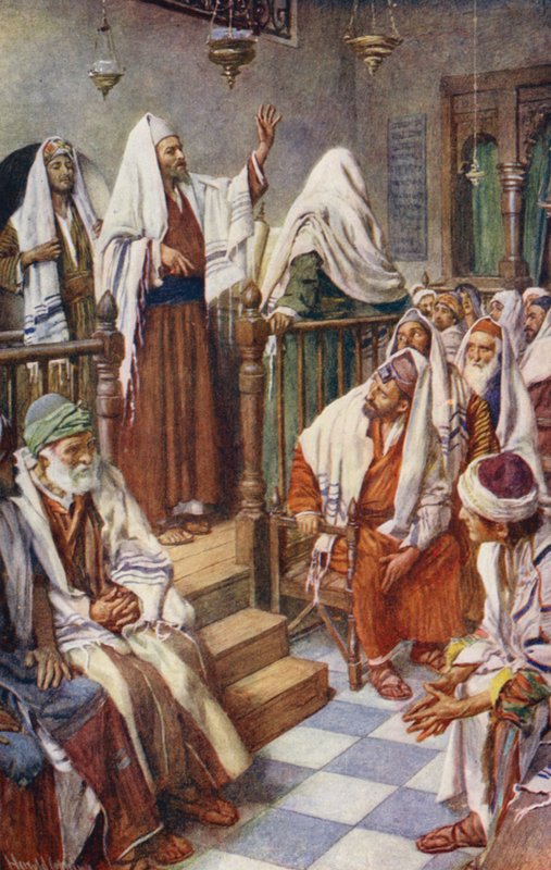 Det Nye Testamente: Paulus prædiker (farvelitografi) af Harold Copping