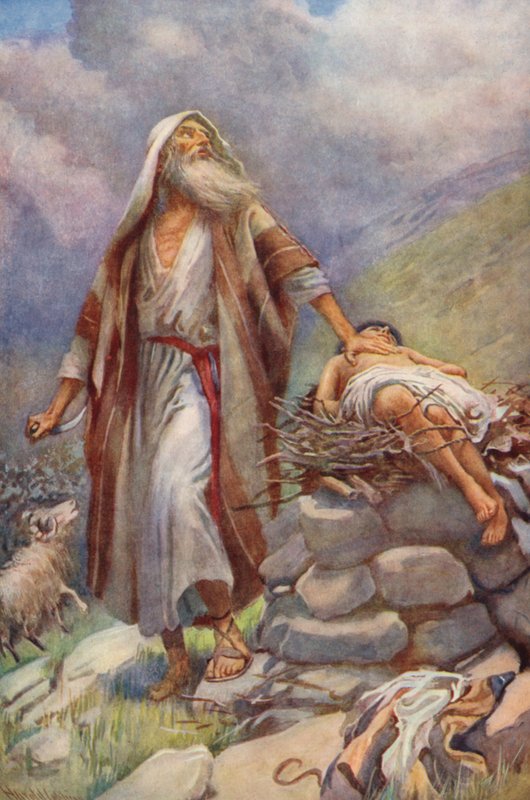 Det Gamle Testamente: Abraham og Isak (farvelitografi) af Harold Copping