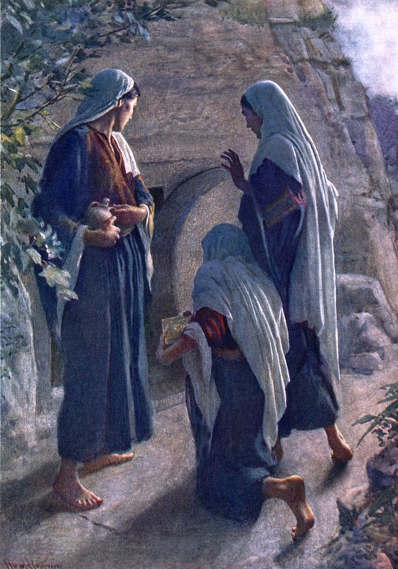 Kvinden ved graven (farve litho) af Harold Copping