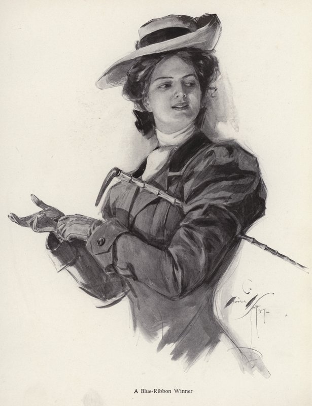 Blåt bånd vinder hestekvinde (litho) af Harrison Fisher