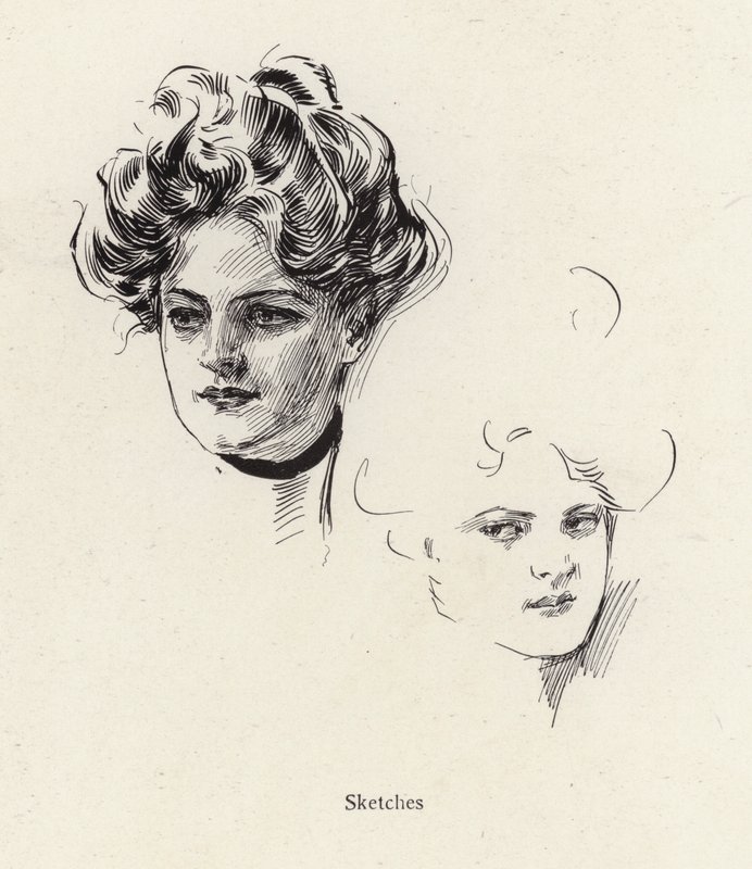 Penskitser af en ung kvinde (litho) af Harrison Fisher