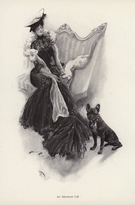 Kvinde foretager et eftermiddagsopkald (litho) af Harrison Fisher
