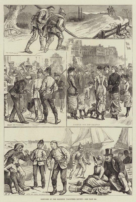 Skitser ved Brighton Volunteer Review af Harry Furniss