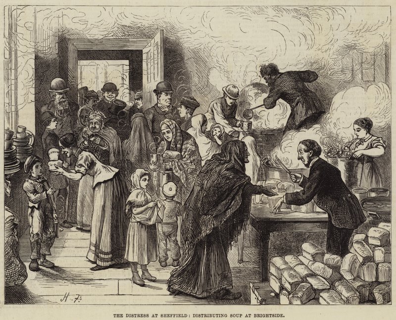 The Distress at Sheffield, distribuerer Suppe på Brightside af Harry Furniss