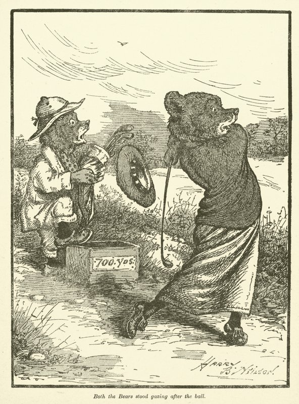 Bjørne spiller golf (farve litho) af Harry B Neilson