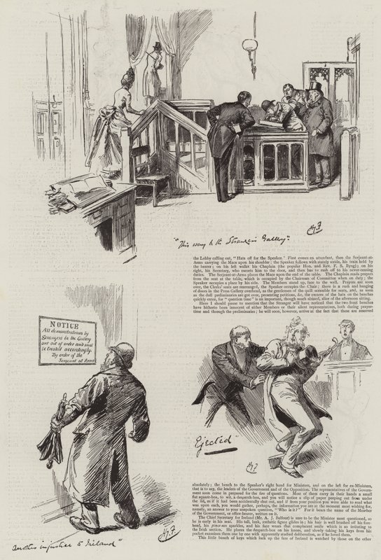 Livet i parlamentet, fremmede i huset af Harry Furniss