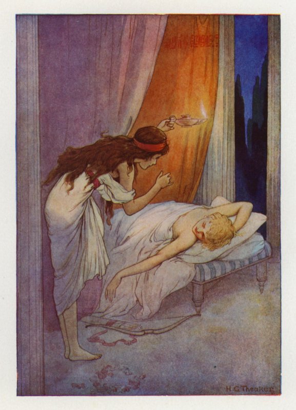 Amor, som leep (farvelitografi) af Harry George Theaker