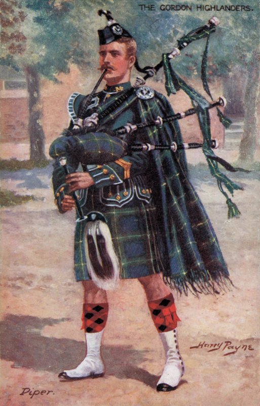 Gordon Highlanders, Piper (farve litho) af Harry Payne