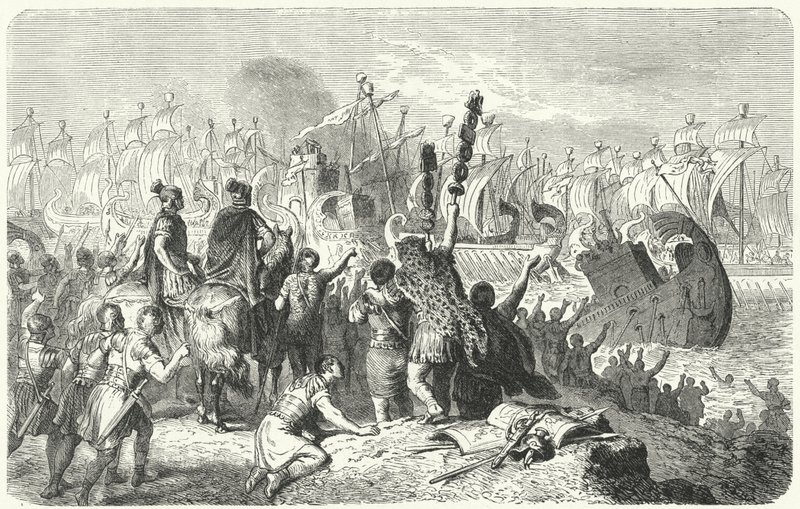 Slaget ved Actium, 31 f.Kr. (gravering) af Heinrich Leutemann