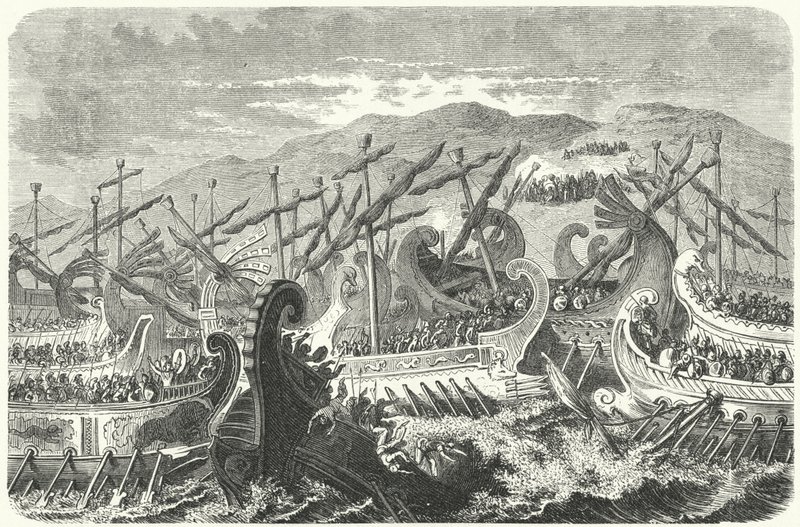 Slaget ved Salamis, 480 f.Kr. (gravering) af Heinrich Leutemann