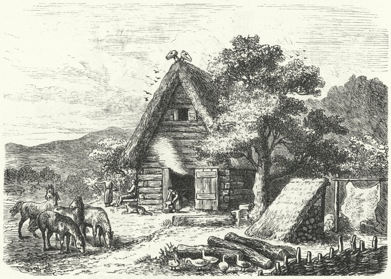 Gammel tysk bondegård (gravering) af Heinrich Leutemann