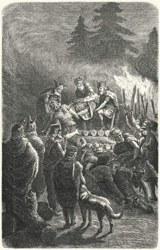 Suebi-begravelse i det gamle Tyskland (gravering) af Heinrich Leutemann