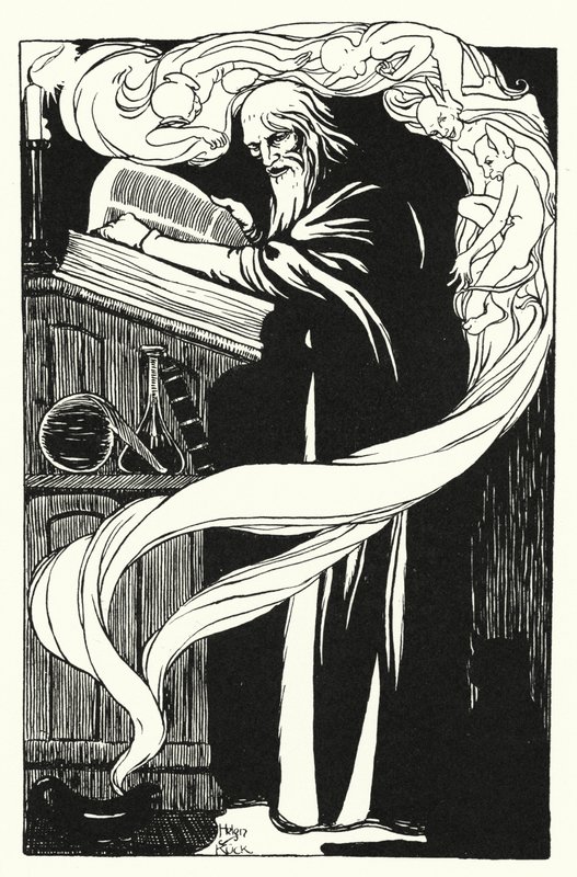 Archimago tilkalder sine onde ånder (gravering) af Helen S. Kuck