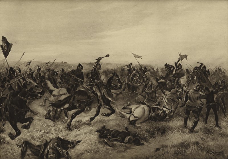 Slaget ved Agincourt; 1415 (dybtryk) af Henri Louis Dupray