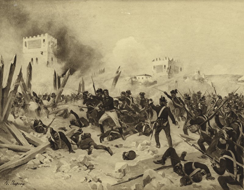 Slaget ved Badajoz, 1812 (dybtryk) af Henri Louis Dupray