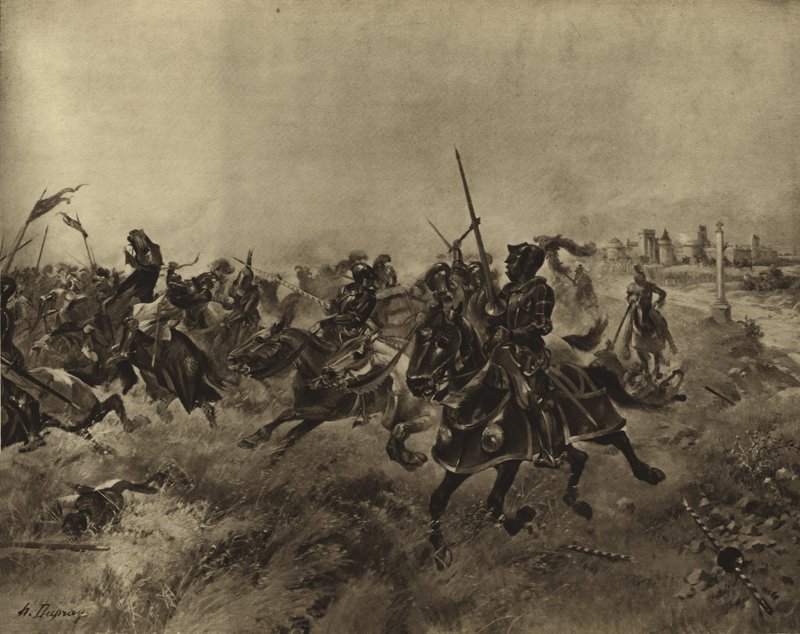 Battle of the Spurs, 1513 (dybtryk) af Henri Louis Dupray