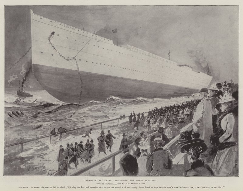 Oceanic, det største skib til søs, søsættes i Belfast af Henry Charles Seppings Wright