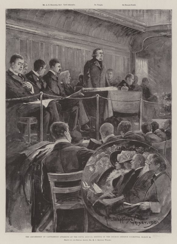 Ærkebiskoppen af Canterbury taler på det femte årsmøde i Church Defence Committee, 22. marts af Henry Charles Seppings Wright