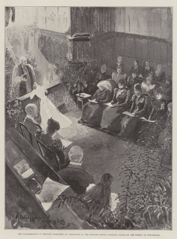 Konfirmationen af prinsesse Margaret af Connaught i det private kapel, Windsor Castle, af biskoppen af Winchester af Henry Charles Seppings Wright