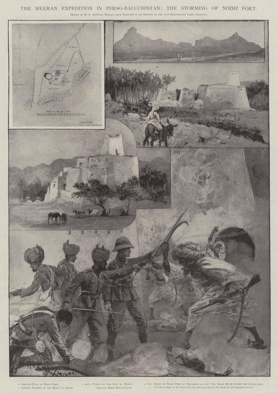 Mekran-ekspeditionen i Perso-Baluchistan, stormningen af Nodiz-fæstningen af Henry Charles Seppings Wright