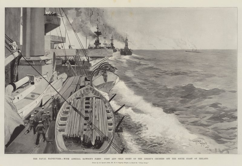 Sømanøvrerne med admiral Rawsons flåde, første og eneste syn på fjendens krydsere ud for Irlands sydkyst af Henry Charles Seppings Wright
