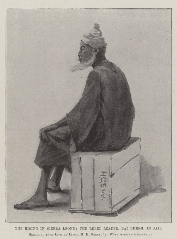 Opstanden i Sierra Leone, oprørslederen, Bai Bureh, i fængsel af Henry Charles Seppings Wright